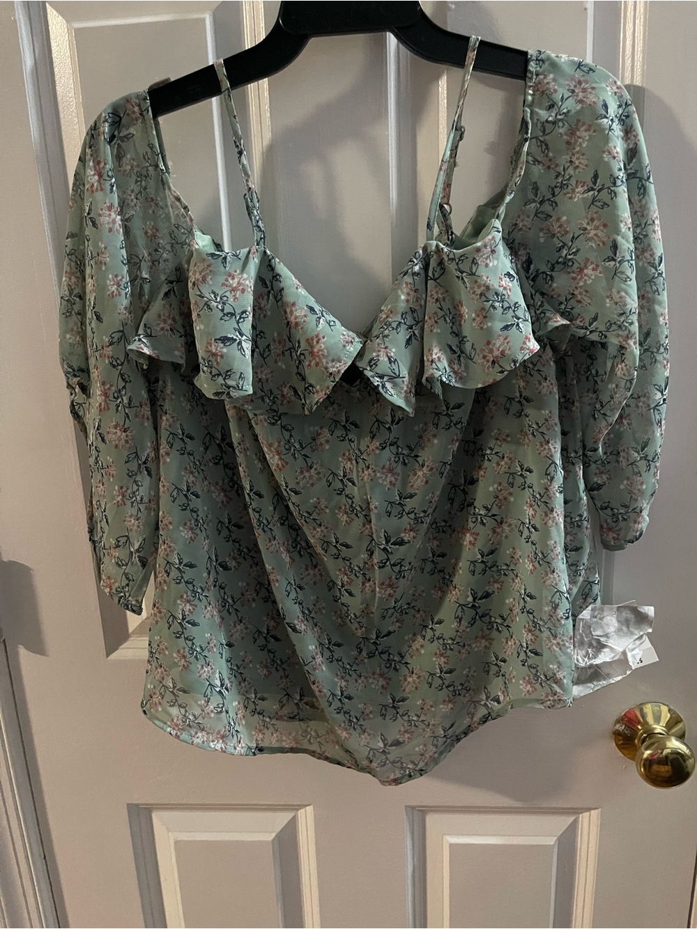 Crave Fame Sage Green Floral Ruffle Off-Shoulder Top